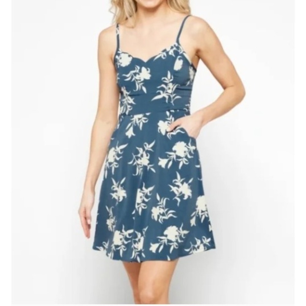 41 Hawthorn Blue Floral Midi Dress with Cream Print